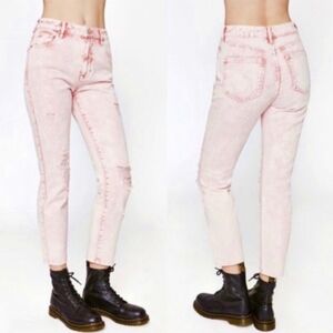 Pacsun Love Me Pink Mom Jeans High Rise Denim Acid Wash Distressed Cropped- 26/2